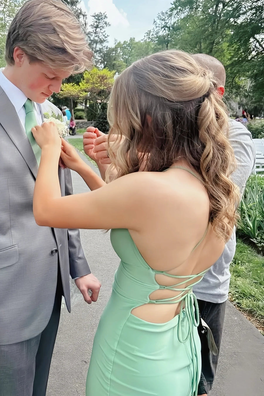 Casual V-Neck Sleeveless Lace-Up Mermaid Satin Party Prom Dress