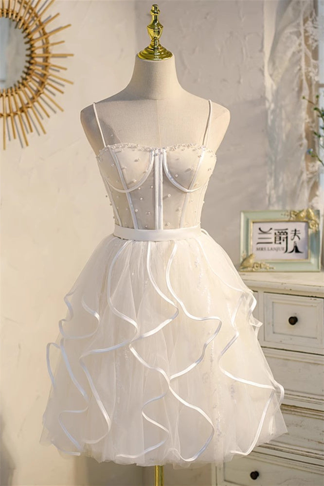 Champagne Spaghetti Straps Beading Tulle Princess Front View