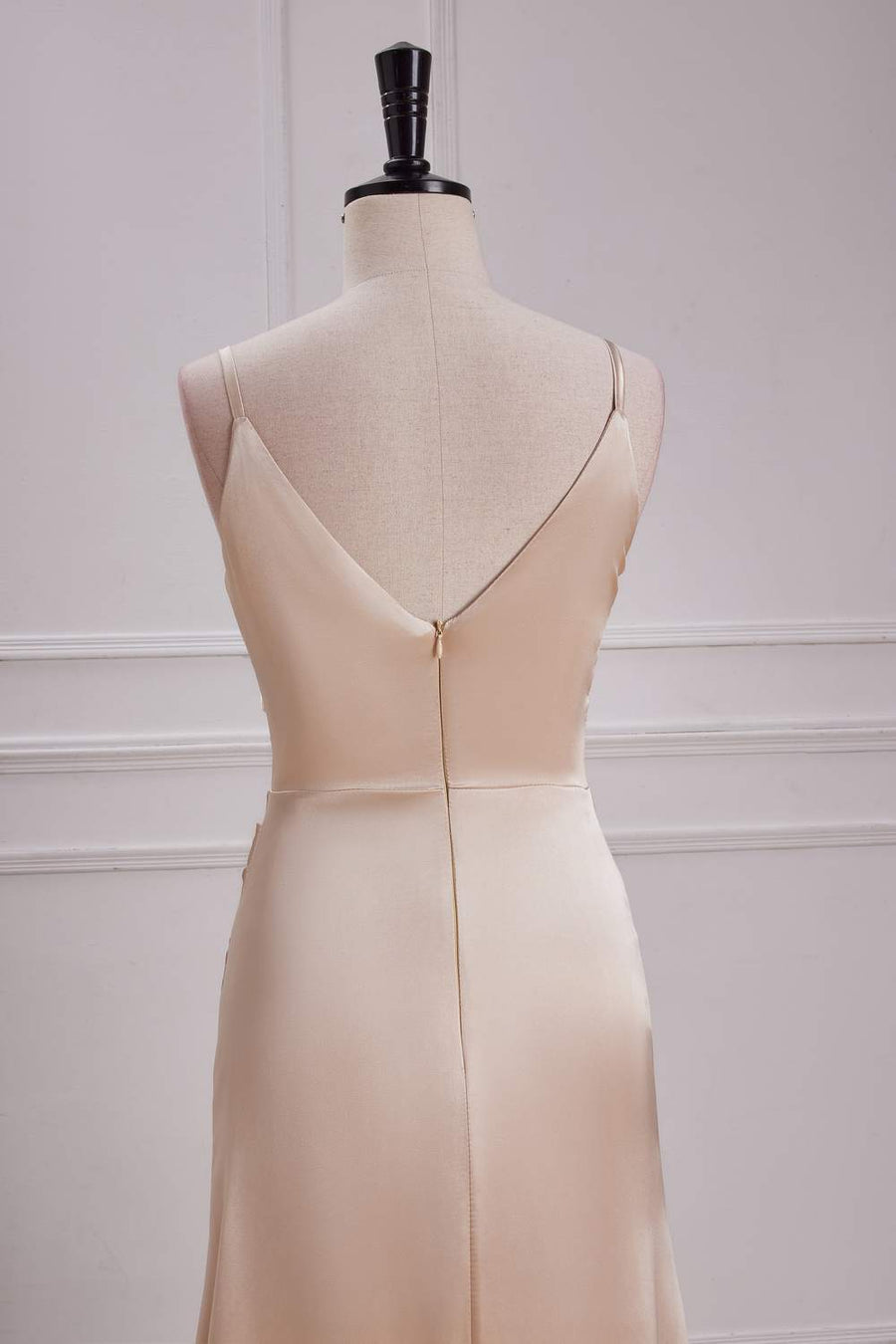 Champagne V Neck Spaghetti Straps A-line Long Prom Dress with Slit Custom Color / US 10 Champagne V Neck Spaghetti Straps A-line Long Prom Dress with Slit Custom Color / US 10