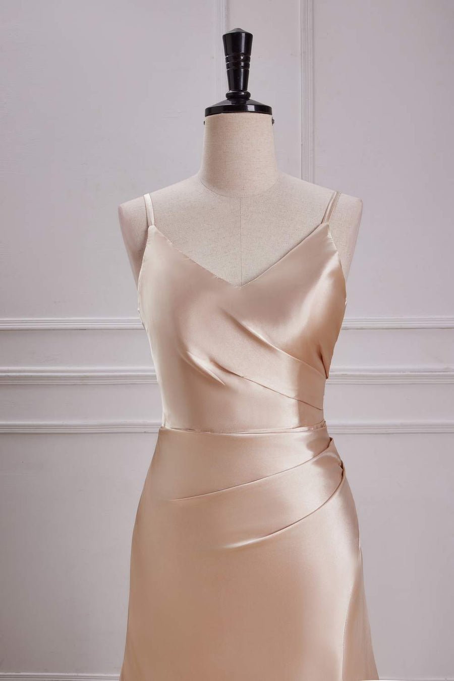 Champagne V Neck Spaghetti Straps A-line Long Prom Dress with Slit Custom Color / US 10 Champagne V Neck Spaghetti Straps A-line Long Prom Dress with Slit Custom Color / US 10