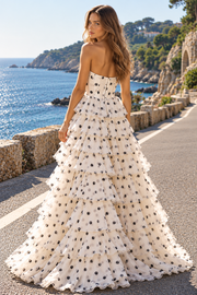 Chic A-Line Lace Sweetheart Strapless Polka Dots Chiffon Tiered Party Prom Dress