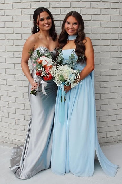 Chic A-Line Strapless Empire Chiffon Long Party Prom Dress