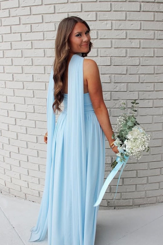 Chic A-Line Strapless Empire Chiffon Long Party Prom Dress