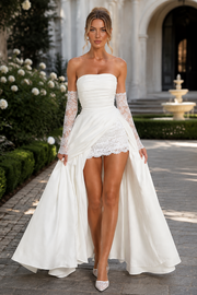 Chic A-Line Strapless Satin Wedding Dress With Leg Slit