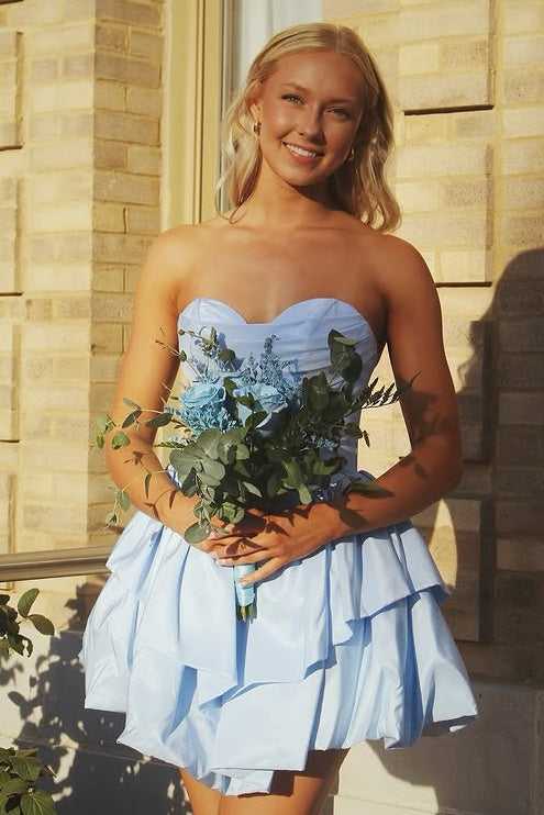 Chic A-Line Sweetheart Strapless Tiered Party Homecoming Dress