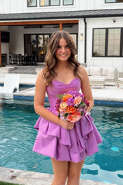 Chic A-Line Sweetheart Strapless Tiered Party Homecoming Dress