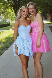 Chic A-Line Sweetheart Strapless Tiered Party Homecoming Dress