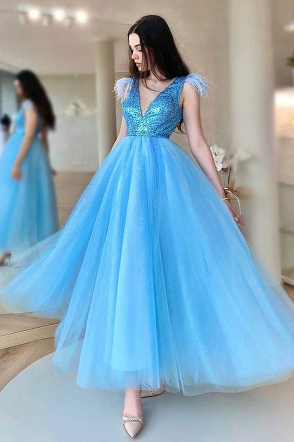 Chic A-Line V-Neck Sleeveless Party Prom Dress