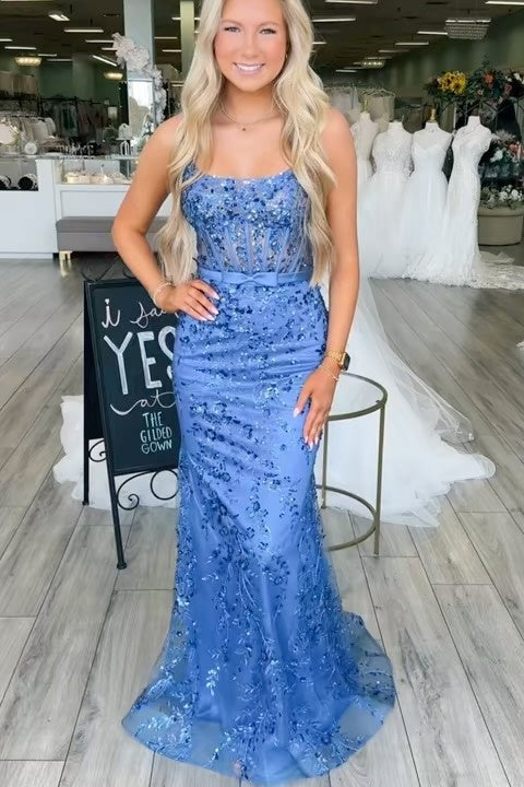 Chic Bateau Backless Empire Appliques Mermaid Party Prom Dress