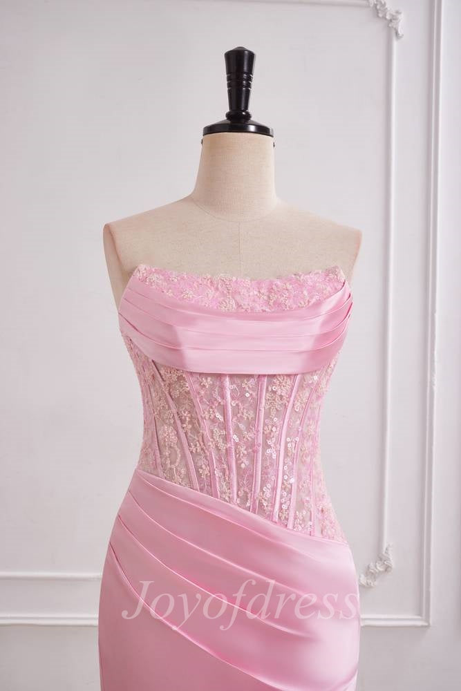 Chic Bateau Strapless Mermaid Two Tone Prom Dress With Leg Slit