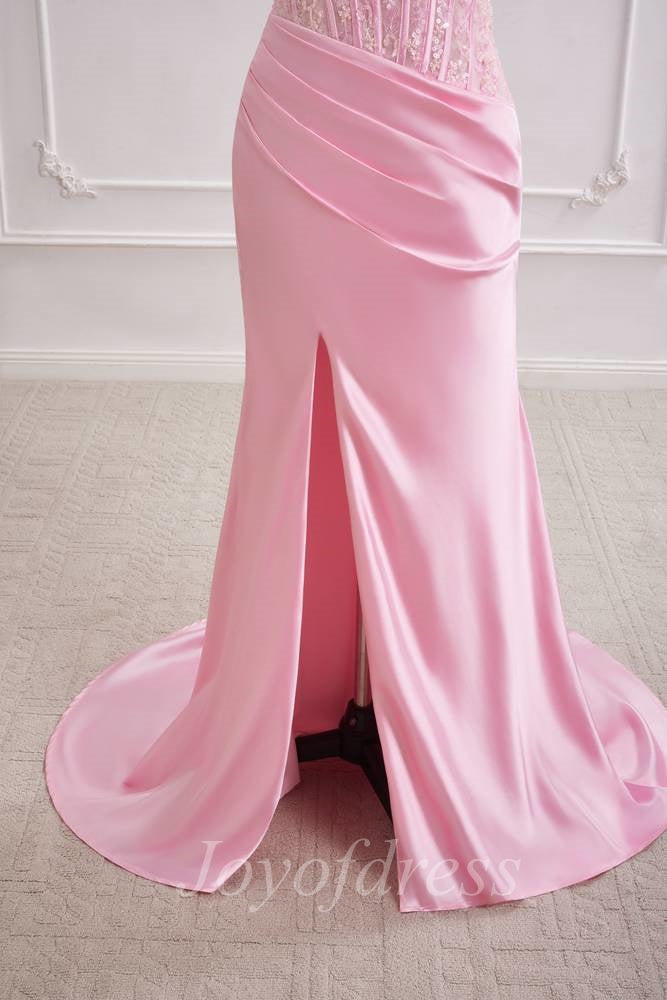 Chic Bateau Strapless Mermaid Two Tone Prom Dress With Leg Slit