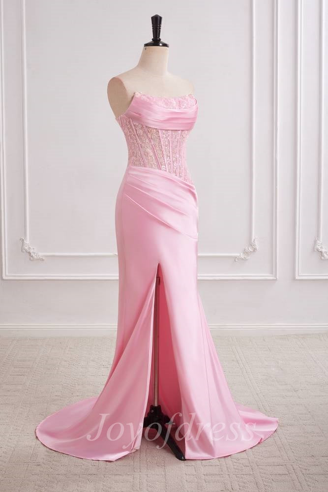 Chic Bateau Strapless Mermaid Two Tone Prom Dress With Leg Slit