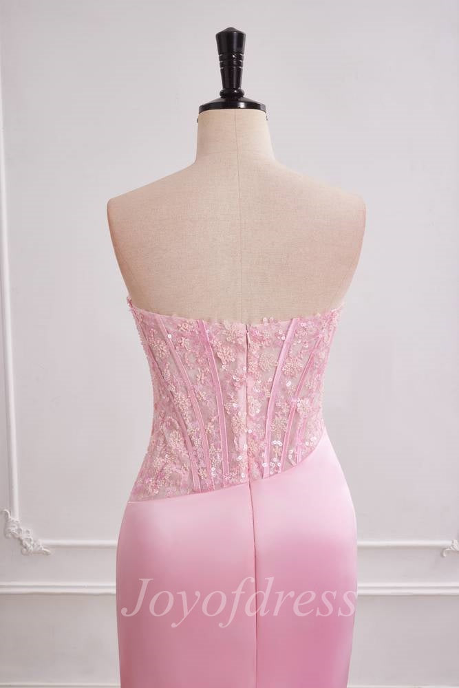 Chic Bateau Strapless Mermaid Two Tone Prom Dress With Leg Slit