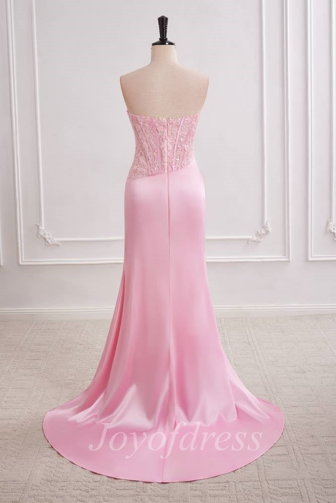 Chic Bateau Strapless Mermaid Two Tone Prom Dress With Leg Slit
