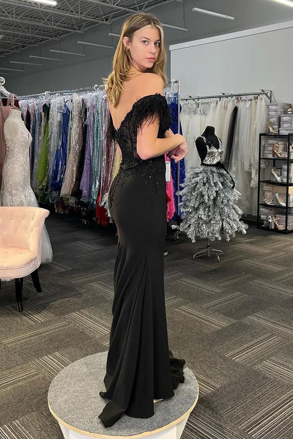 Chic Feather Off-Shoulder Mermaid Party Prom Dress