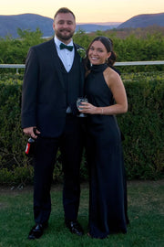 Chic High Neck Backless Satin Long Bridesmaid Dress