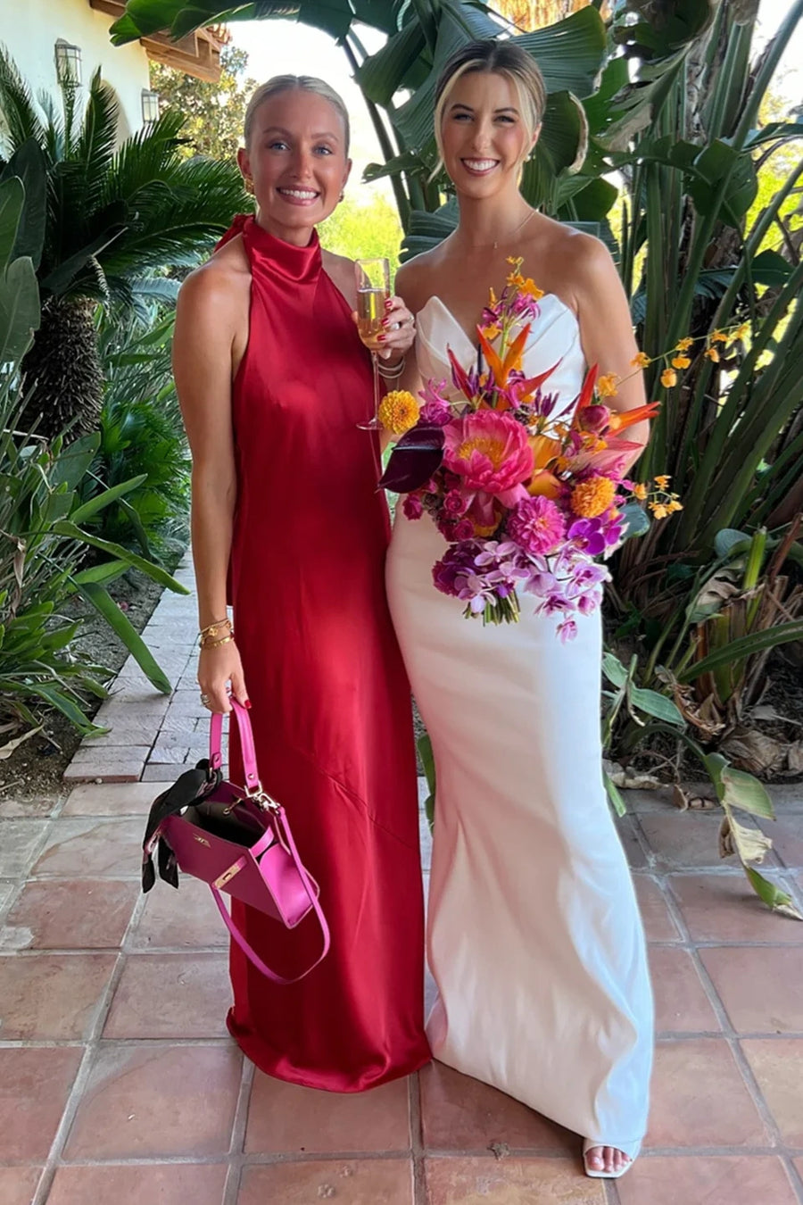 Chic High Neck Backless Satin Long Bridesmaid Dress