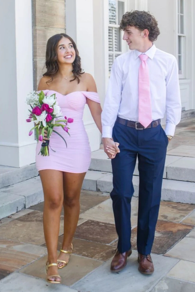Chic Off-Shoulder Sleeveless Fitted Mini Party Homecoming Dress