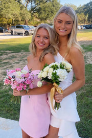 Chic Pink Satin Fitted Sweetheart Strapless Homecoming Dress With Bow