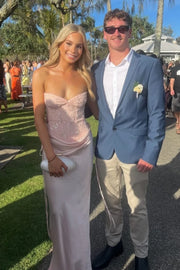 Chic Pink Two Tone Strapless Long Party Prom Dress