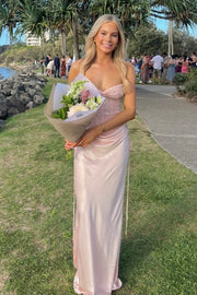 Chic Pink Two Tone Strapless Long Party Prom Dress