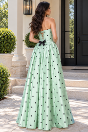 Chic Satin A-Line Strapless Floor-Length Polka Dots Party Prom Dress