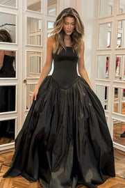 Chic Satin A-Line Strapless Long Party Prom Dress