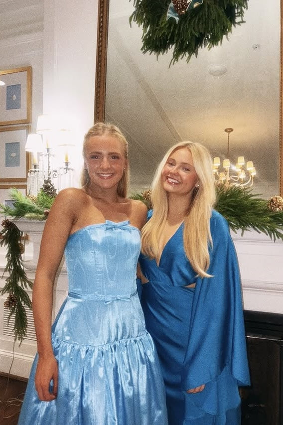 Chic Satin A-Line Strapless Long Party Prom Dress 