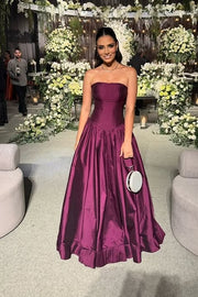 Chic Satin A-Line Strapless Long Party Prom Dress