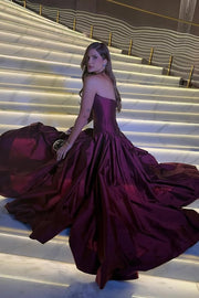 Chic Satin A-Line Strapless Pleated Maxi Party Prom Dress