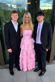 Chic Satin A-Line Strapless Tiered Prom Dress With Side Slit 