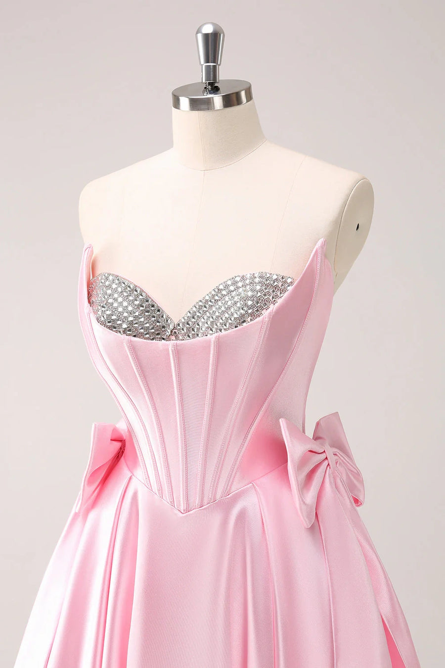 Chic Satin A-Line Sweetheart Strapless Beaded Homecoming Dress