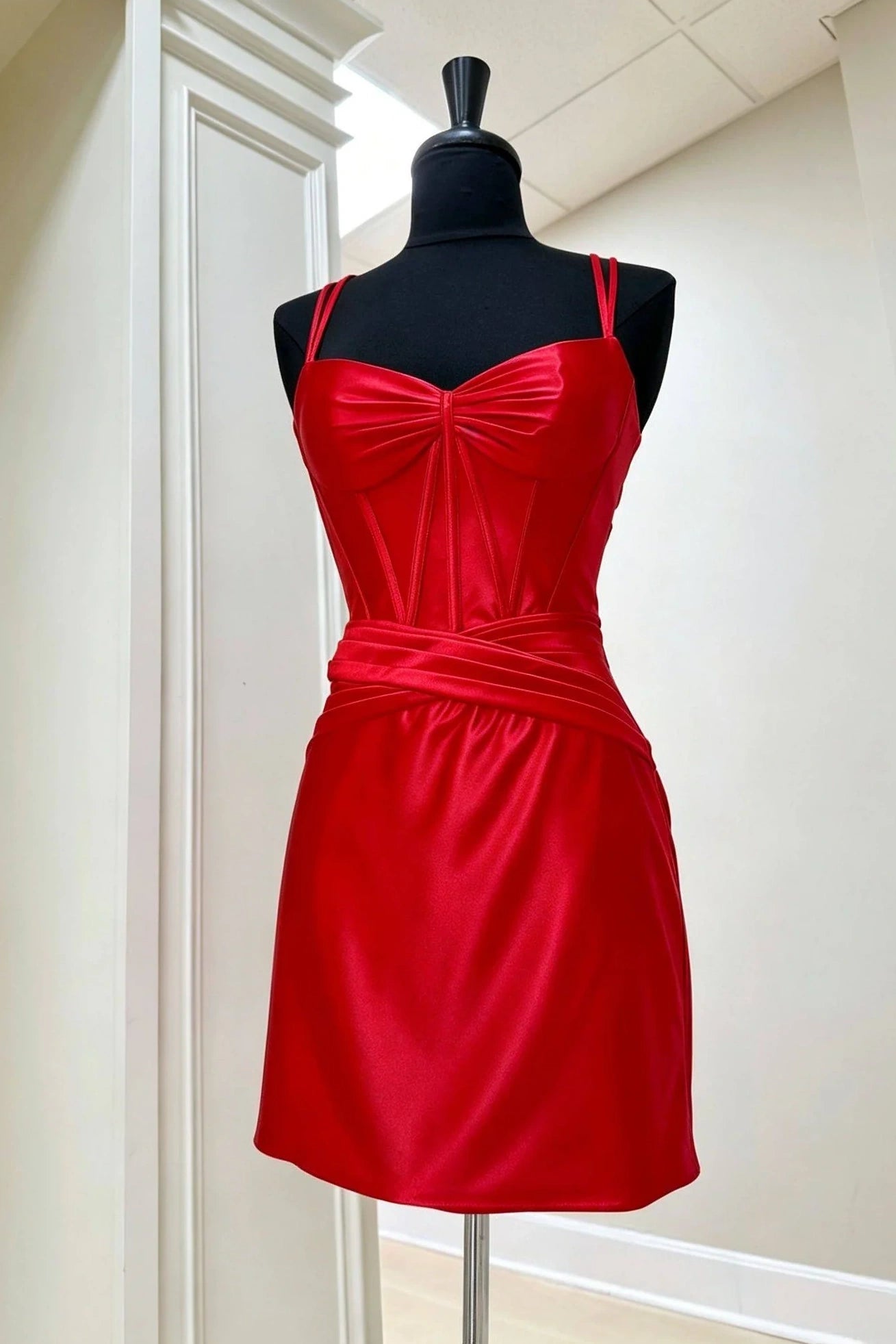 Chic Satin Fitted Double Straps Open Back Homecoming Dress