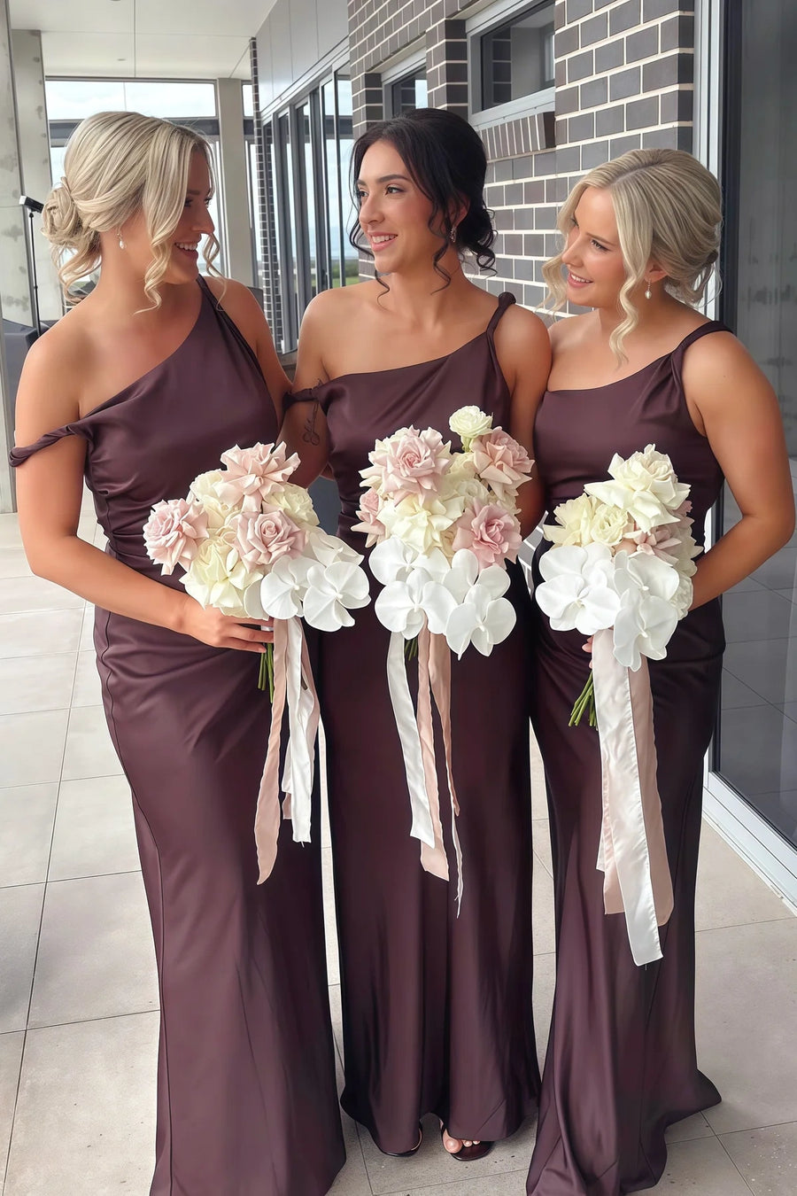Chic Satin Fitted One Shoulder Empire Long Bridesmaid Dress