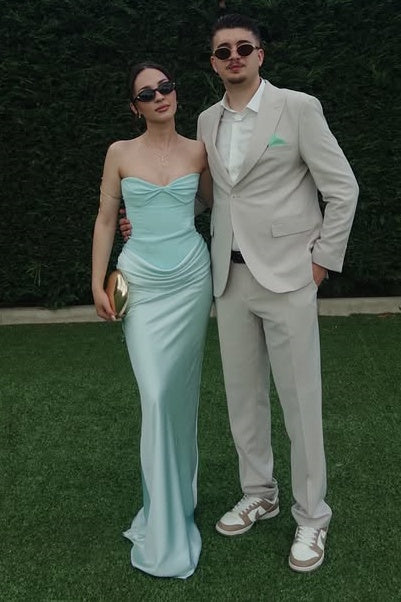 Chic Satin Fitted Sweetheart Strapless Maxi Party Prom Dress