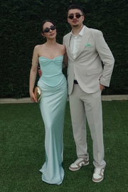 Chic Satin Fitted Sweetheart Strapless Maxi Party Prom Dress