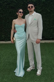 Chic Satin Fitted Sweetheart Strapless Maxi Party Prom Dress
