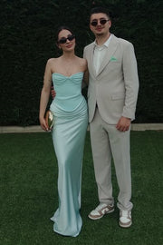 Chic Satin Fitted Sweetheart Strapless Maxi Party Prom Dress