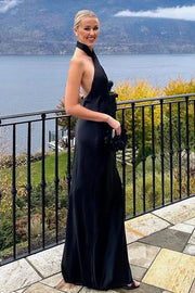 Chic Satin Halter Backless Long Bridesmaid Dress