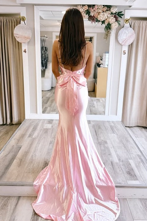 Chic Satin Mermaid Sweetheart Backless Beaded Party Prom Dress