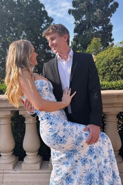 Chic Satin Mermaid Sweetheart Floral Appliques Prom Party Dress