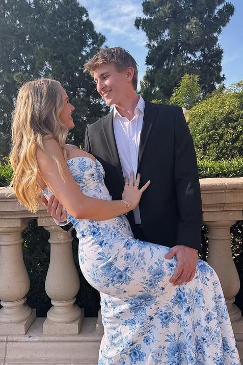 Chic Satin Mermaid Sweetheart Floral Appliques Prom Party Dress