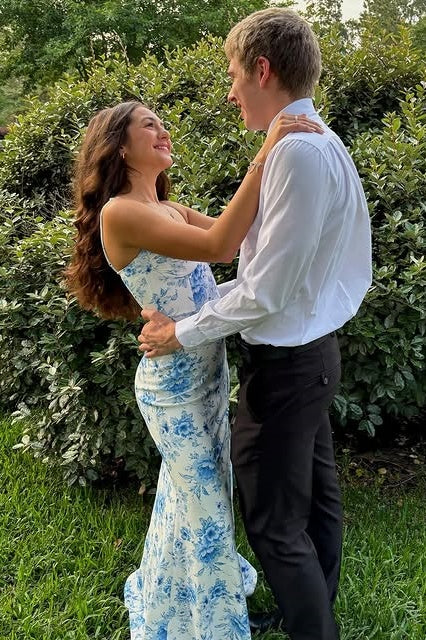 Chic Satin Mermaid Sweetheart Floral Appliques Prom Party Dress