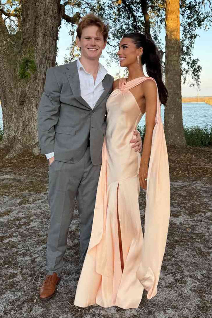Chic Satin Mermaid V-Neck Long Party Prom Dress With Shawl