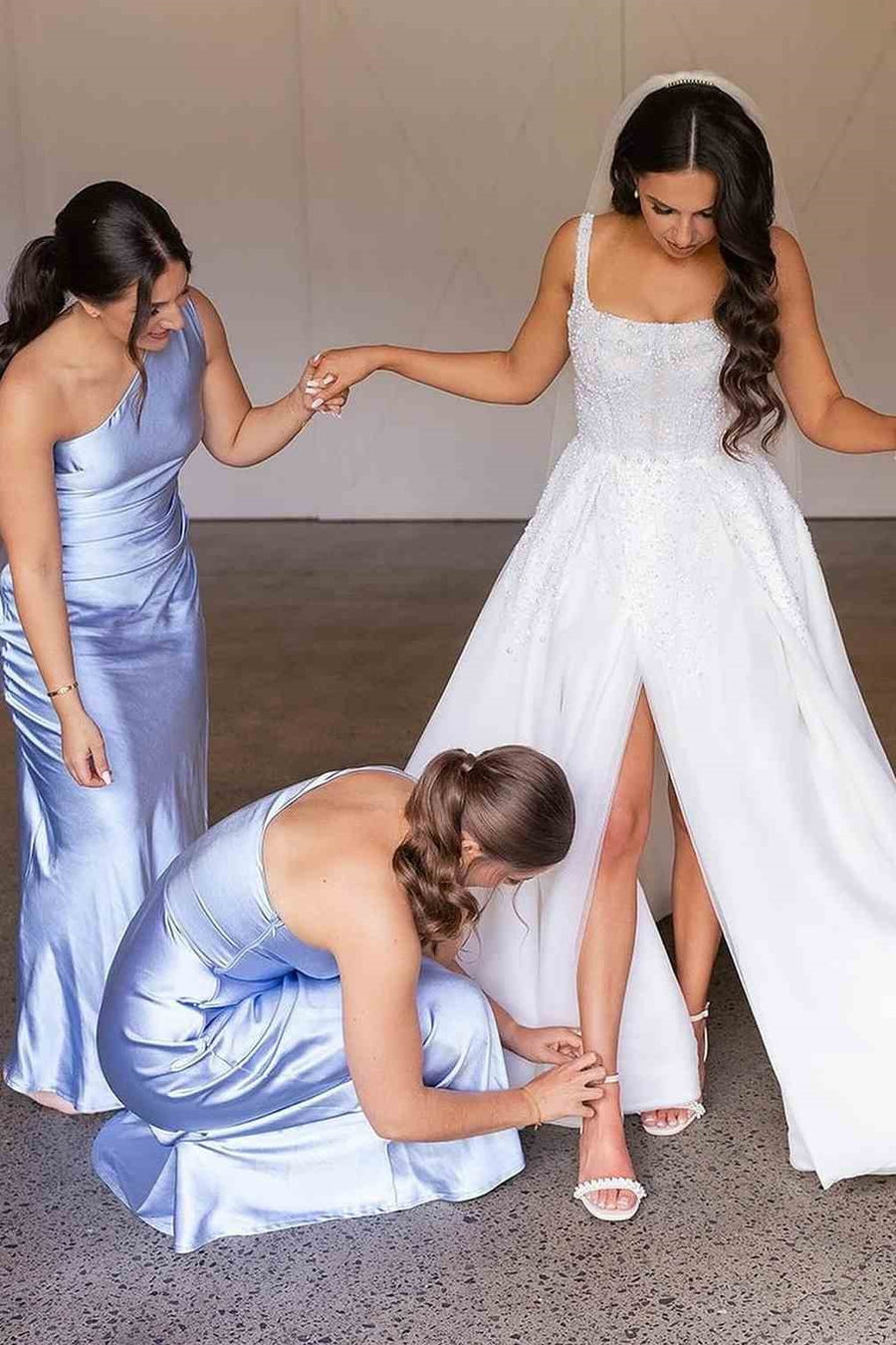 Chic Satin One Shoulder Sleeveless Empire Long Bridesmaid Dress