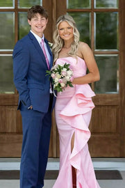 Chic Satin Strapless Empire Mermaid Ruffle Party Prom Dress