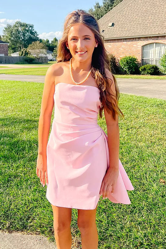 Chic Satin Strapless Ruched Empire A-Line Mini Graduation Dress