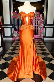 Chic Satin Trumpet Sweetheart Strapless With Train Prom Dress