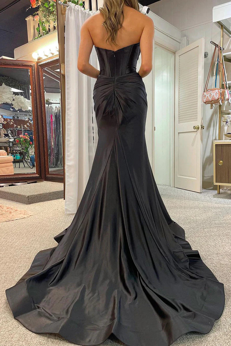 Chic Satin Trumpet Sweetheart Strapless With Train Prom Dress