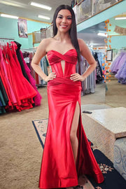 Chic Satin Trumpet Sweetheart Strapless With Train Prom Dress